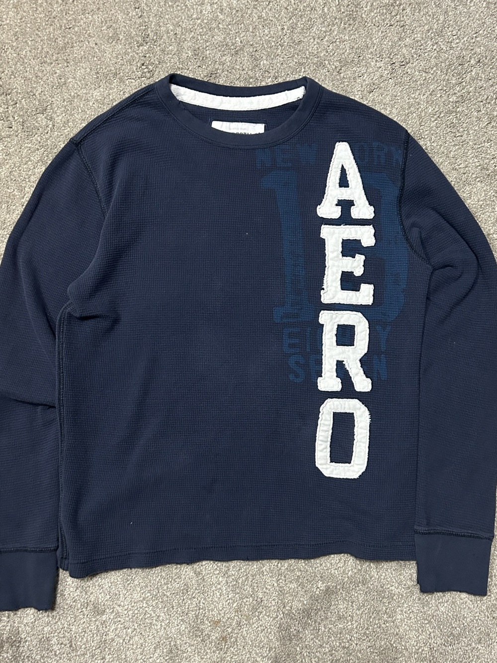 Y2K Aeropostale Graphic Thermal Long Sleeve Navy Shirt Mens Medium